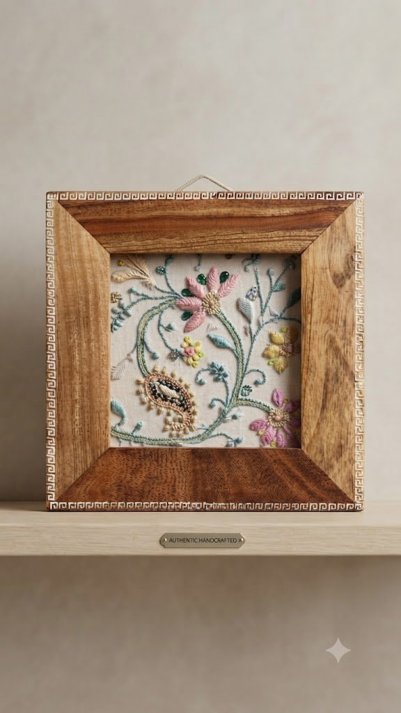 Hand-Embroidered Wooden Wall Art