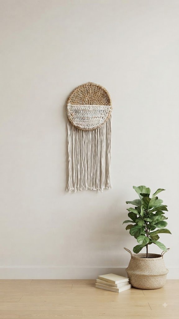 Earthy Crescent Macrame Wall Hanging