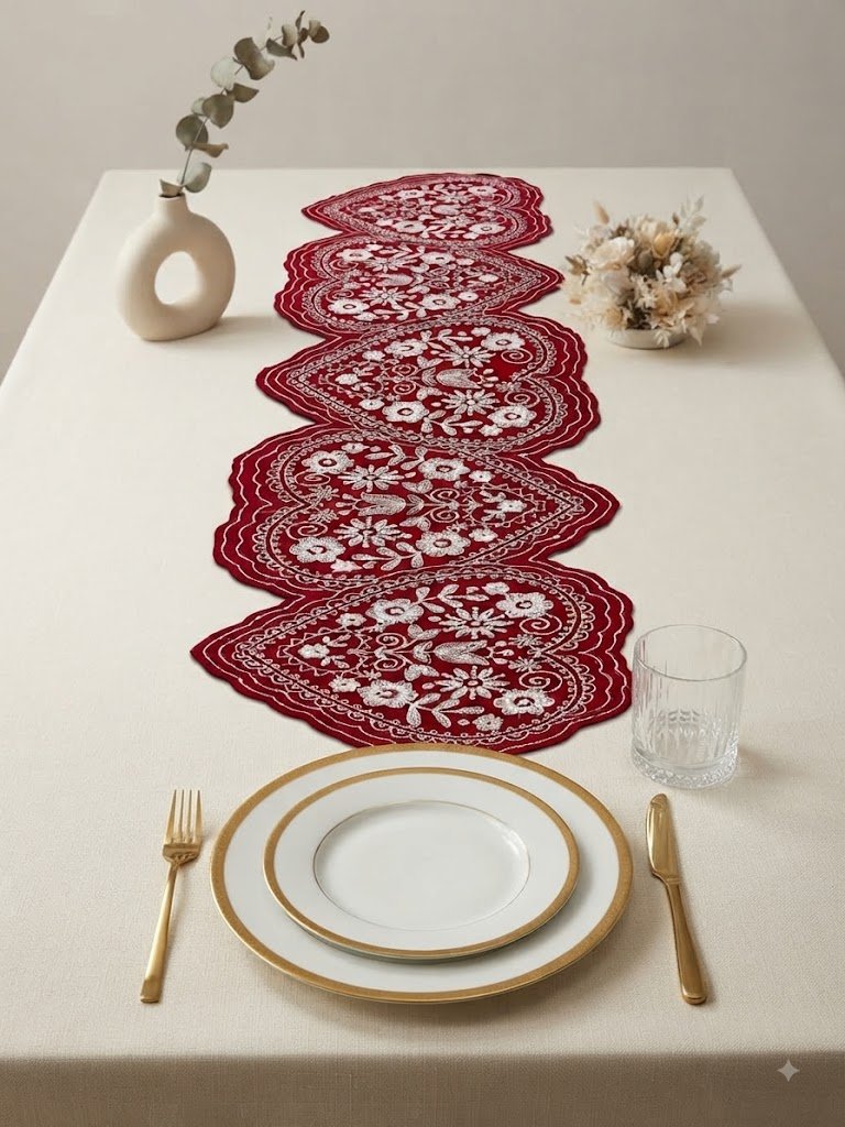 Heart-Shape Embroidered Table Runner