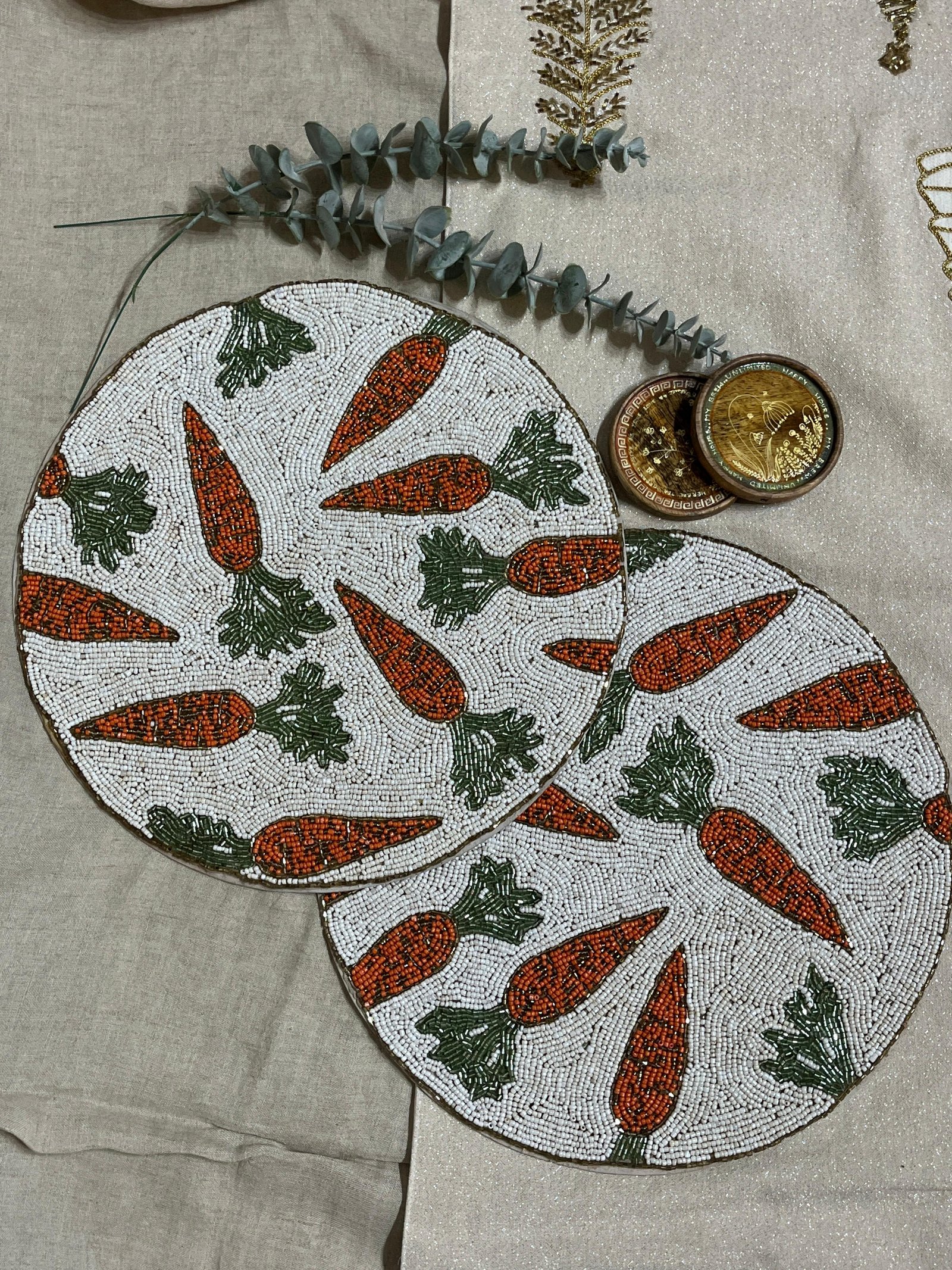 Garden Harvest Hand-Beaded Carrot Round Placemat (Set of 2)