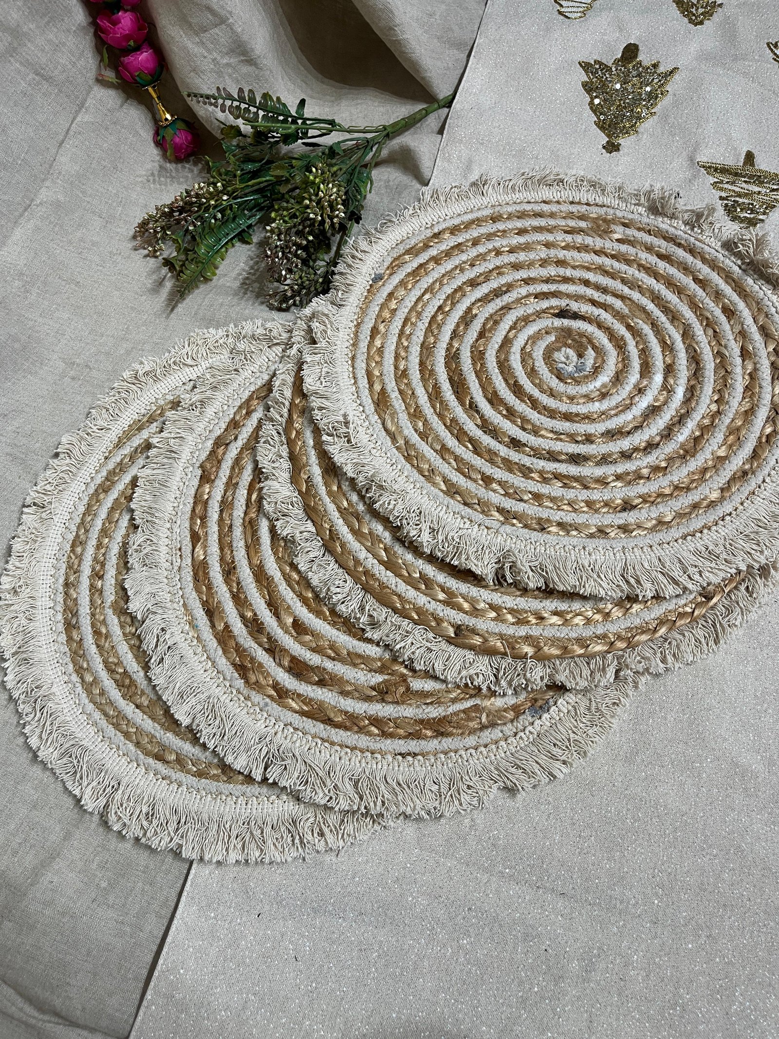 Jute round place mats White Beige
