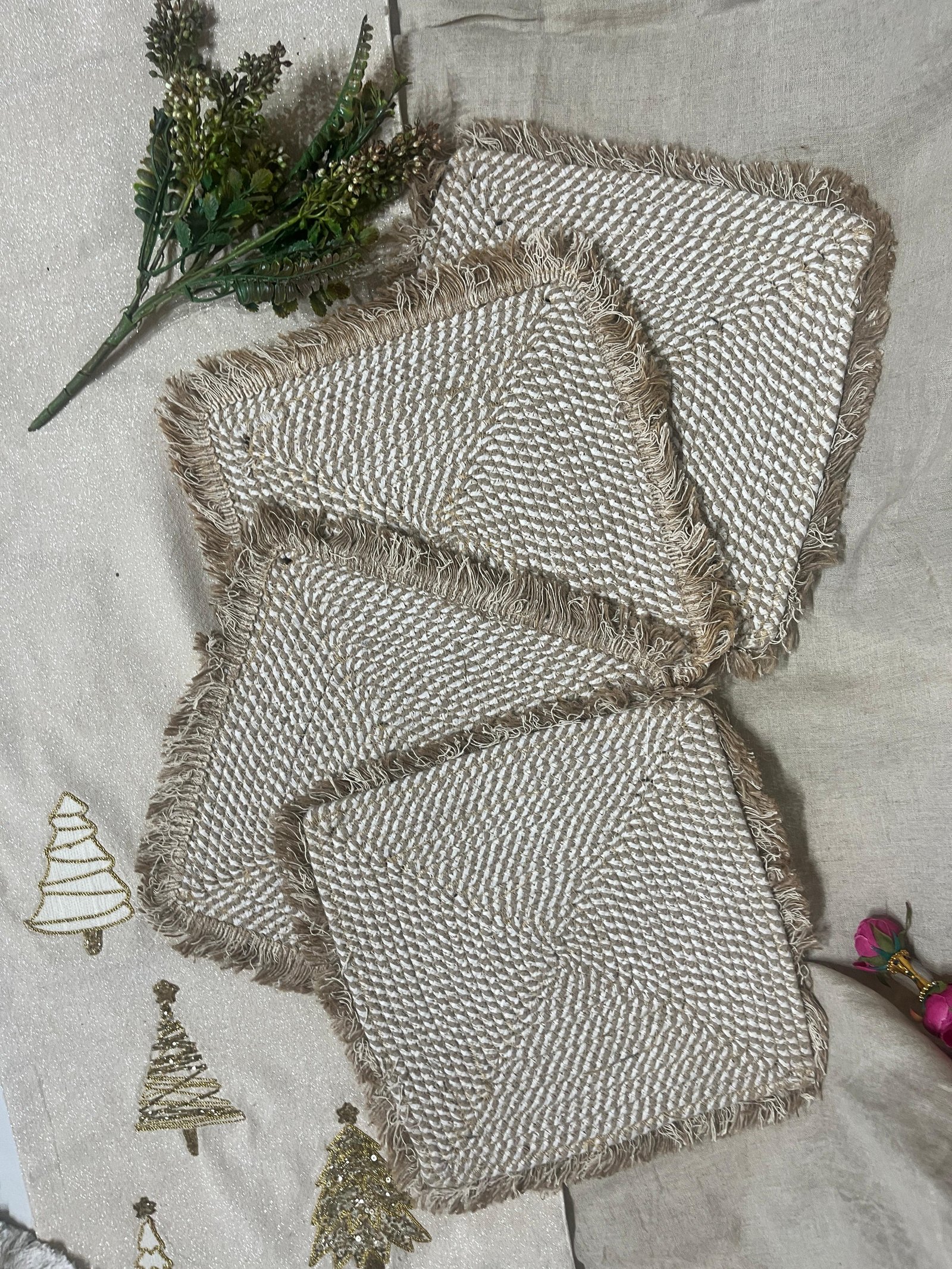 Jute square place mats White Beige