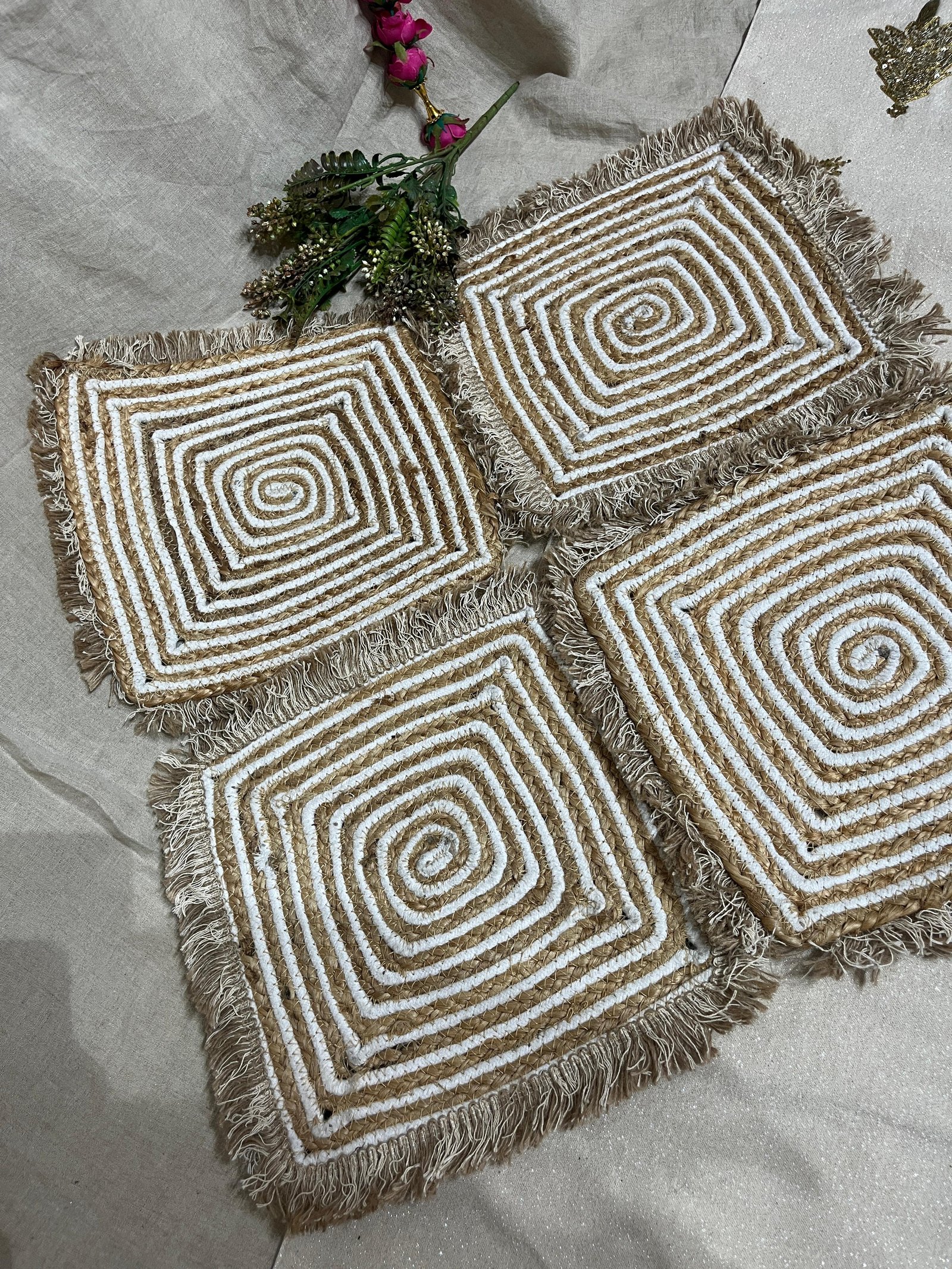 Jute square place mats White Beige