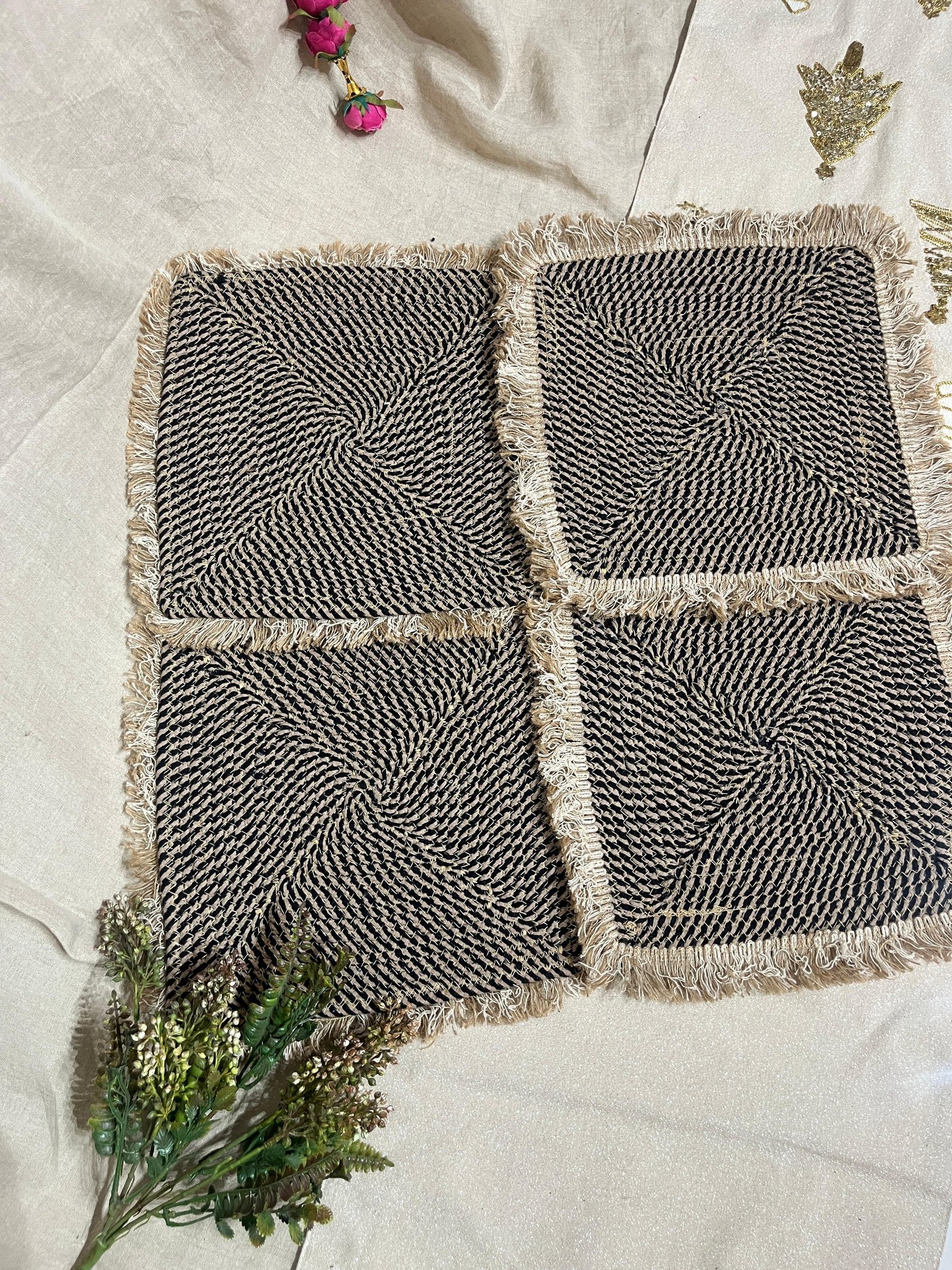 Jute square place mats White Beige