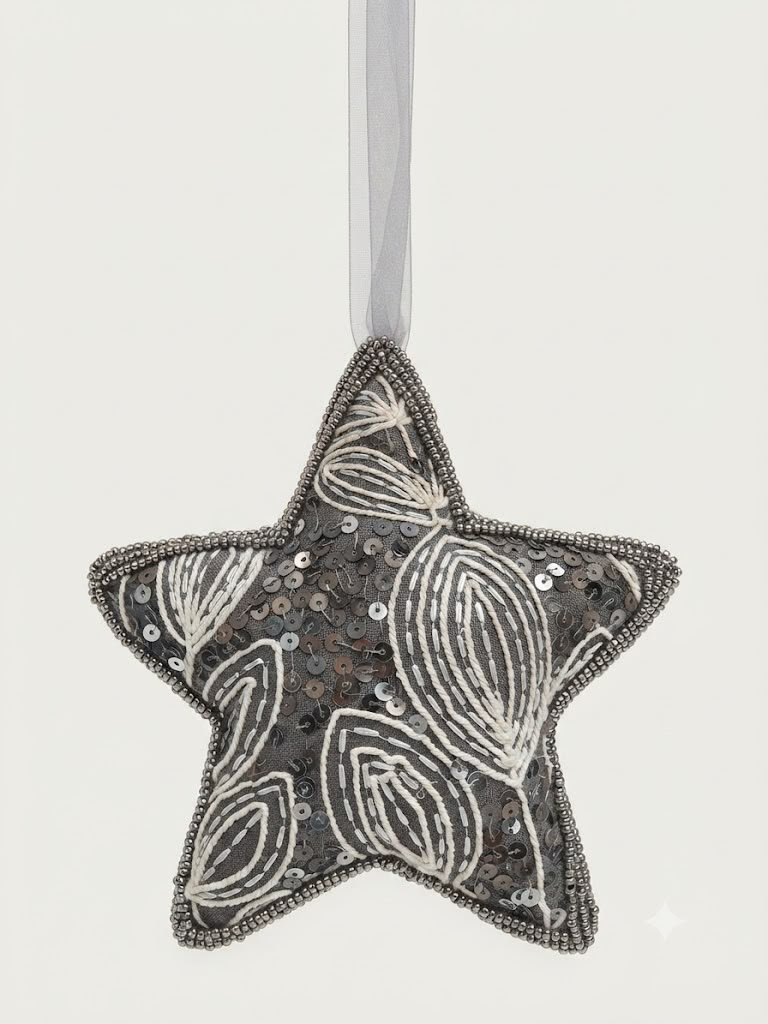 Embroidered Slate Grey Star Hanging Decor