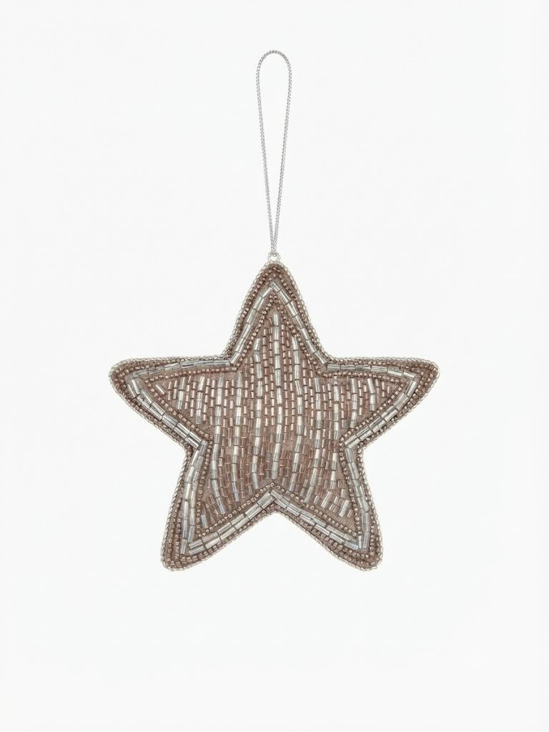 Rose Gold & Silver Bugle Beaded Star Hanging Decor