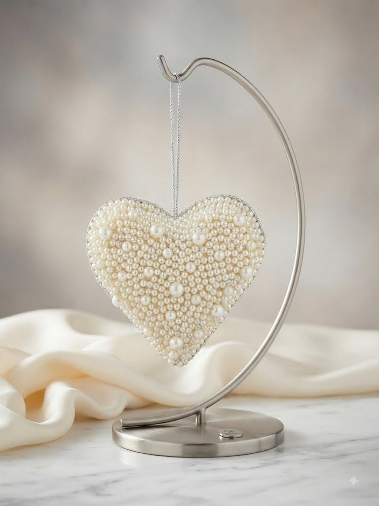 Pearl- Embellished Heart Hanging Decor