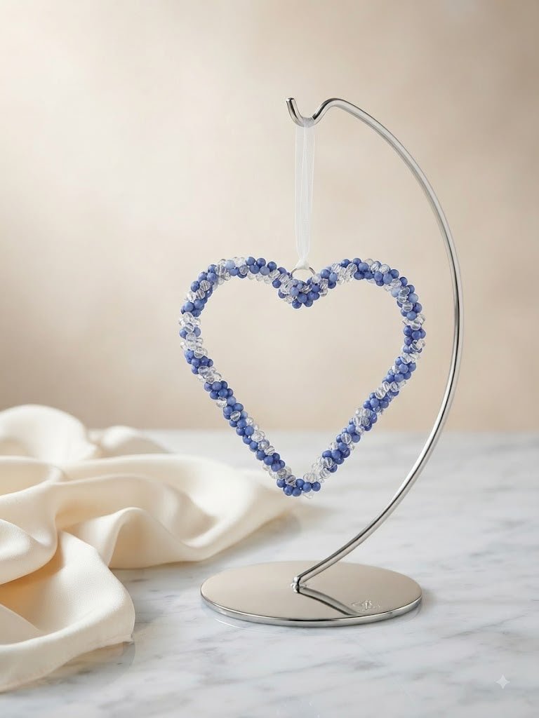 Periwinkle & Crystal Open Beaded Heart Hanging Decor