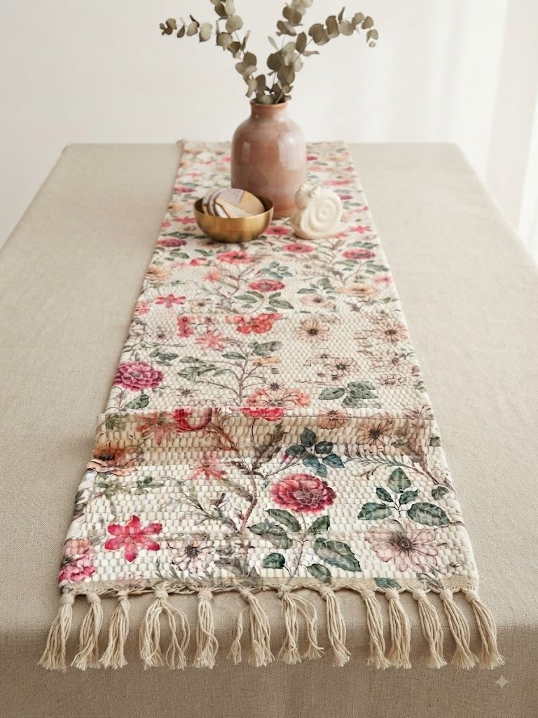 Hand-Woven Floral Elegance Table Runner