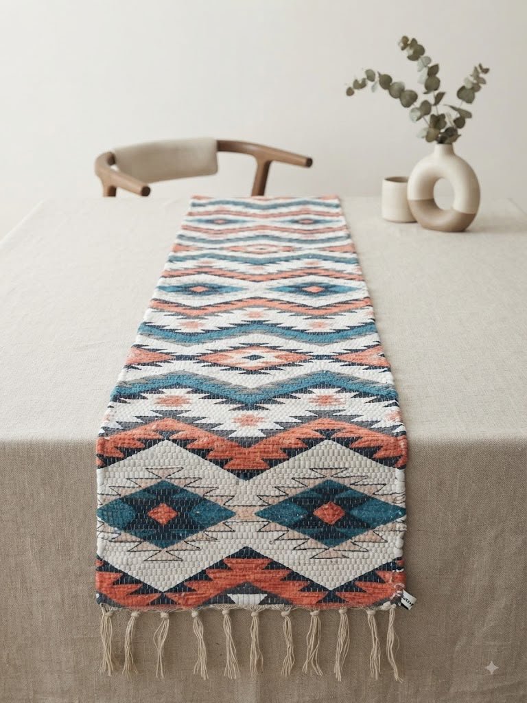 Boho Geometric Hand-Woven Table Runner