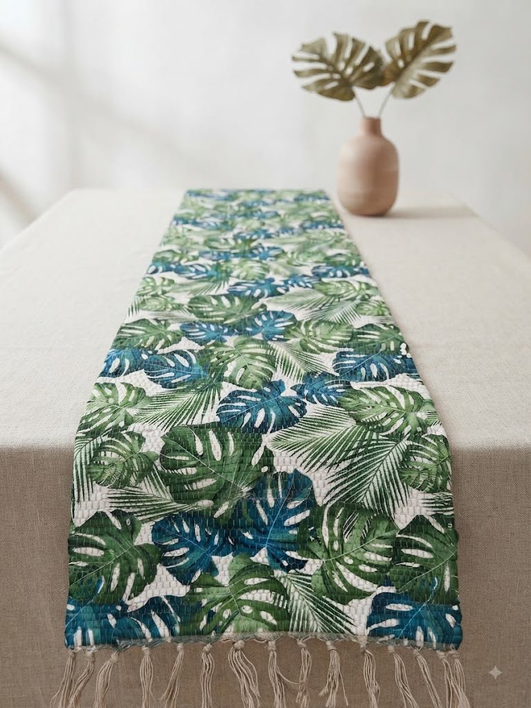 Tropical Palm Hand-Woven Table Runner