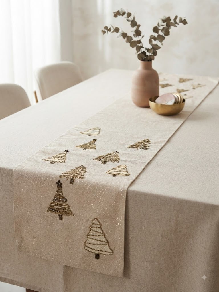 Golden Pine Embellished Table Runner