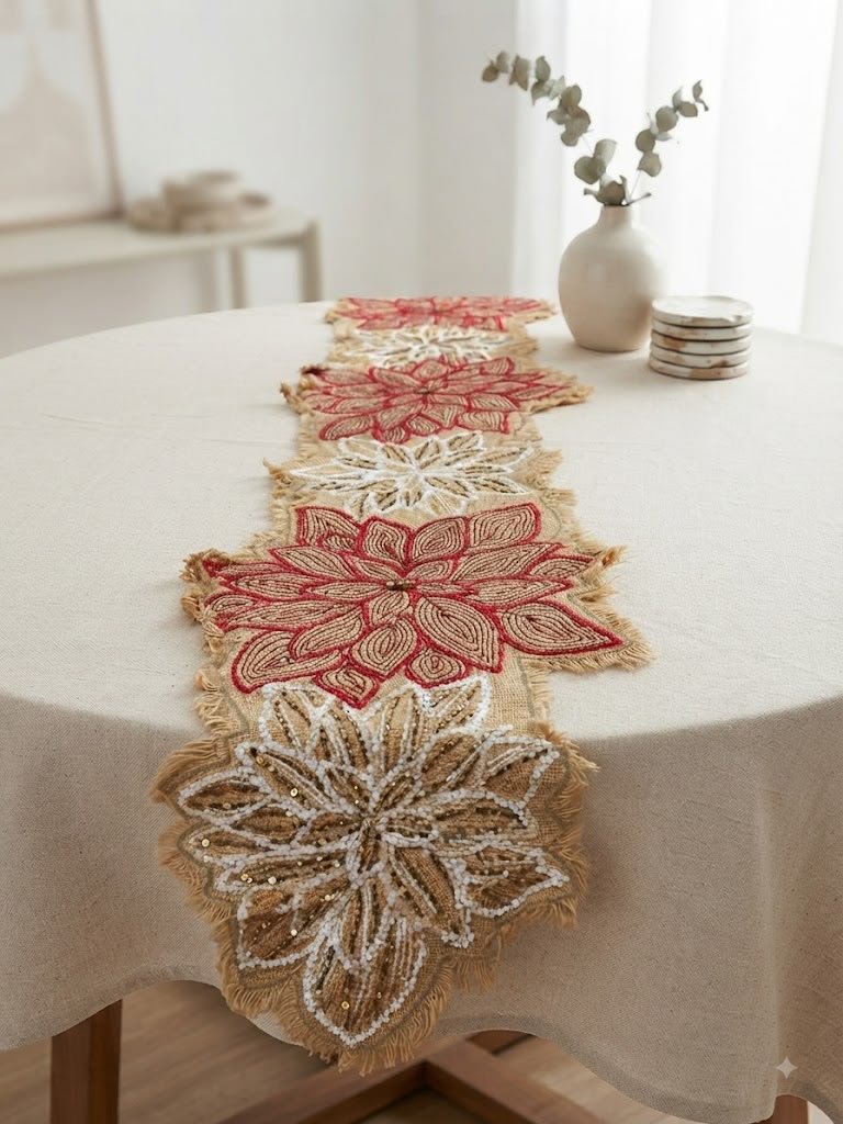 Floral Cutwork Embellished Table Runner