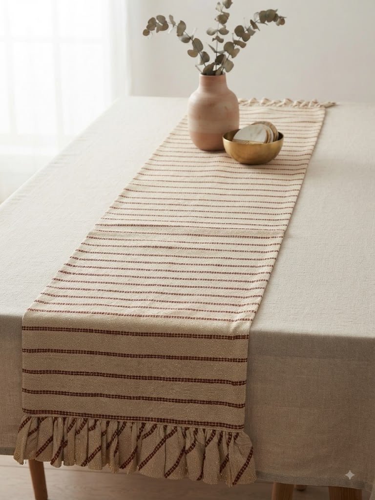 Striped Thread-Work Table Runner