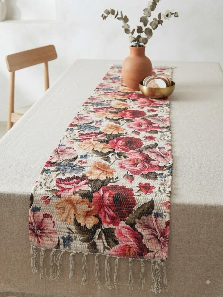 Crimson Garden Hand-Woven Table Runner