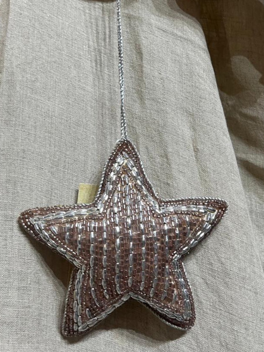 Rose Gold & Silver Bugle Beaded Star Hanging Decor