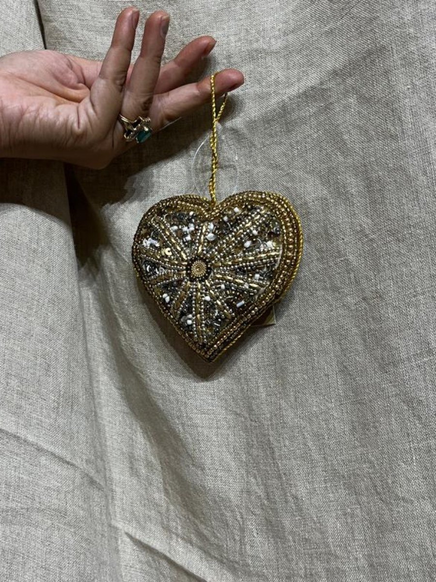Gilded Sunburst Beaded Heart Hanging Decor