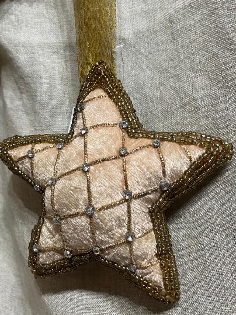 Champagne Velvet & Quilted Crystal Star Hanging Decor