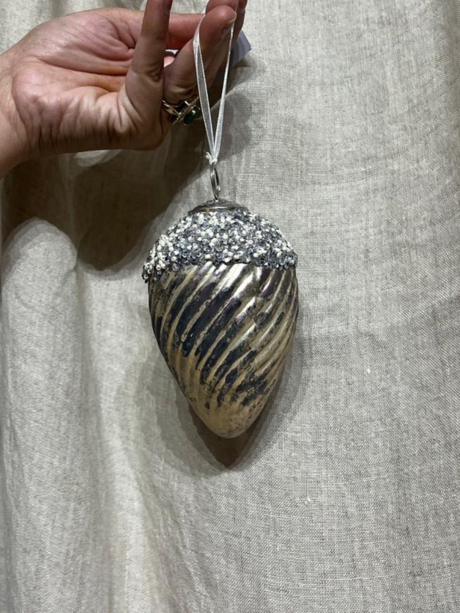 Vintage Mercury Glass & Beaded Cap Teardrop Hanging Decor