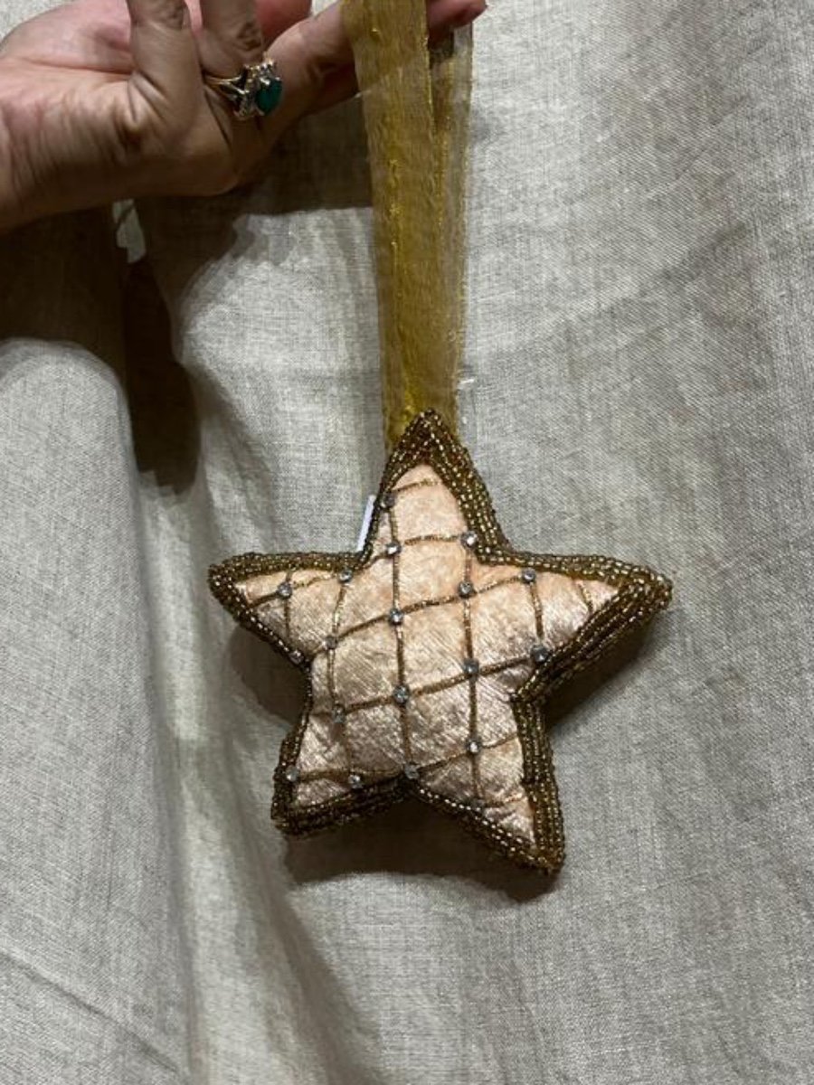Champagne Velvet & Quilted Crystal Star Hanging Decor photo 2
