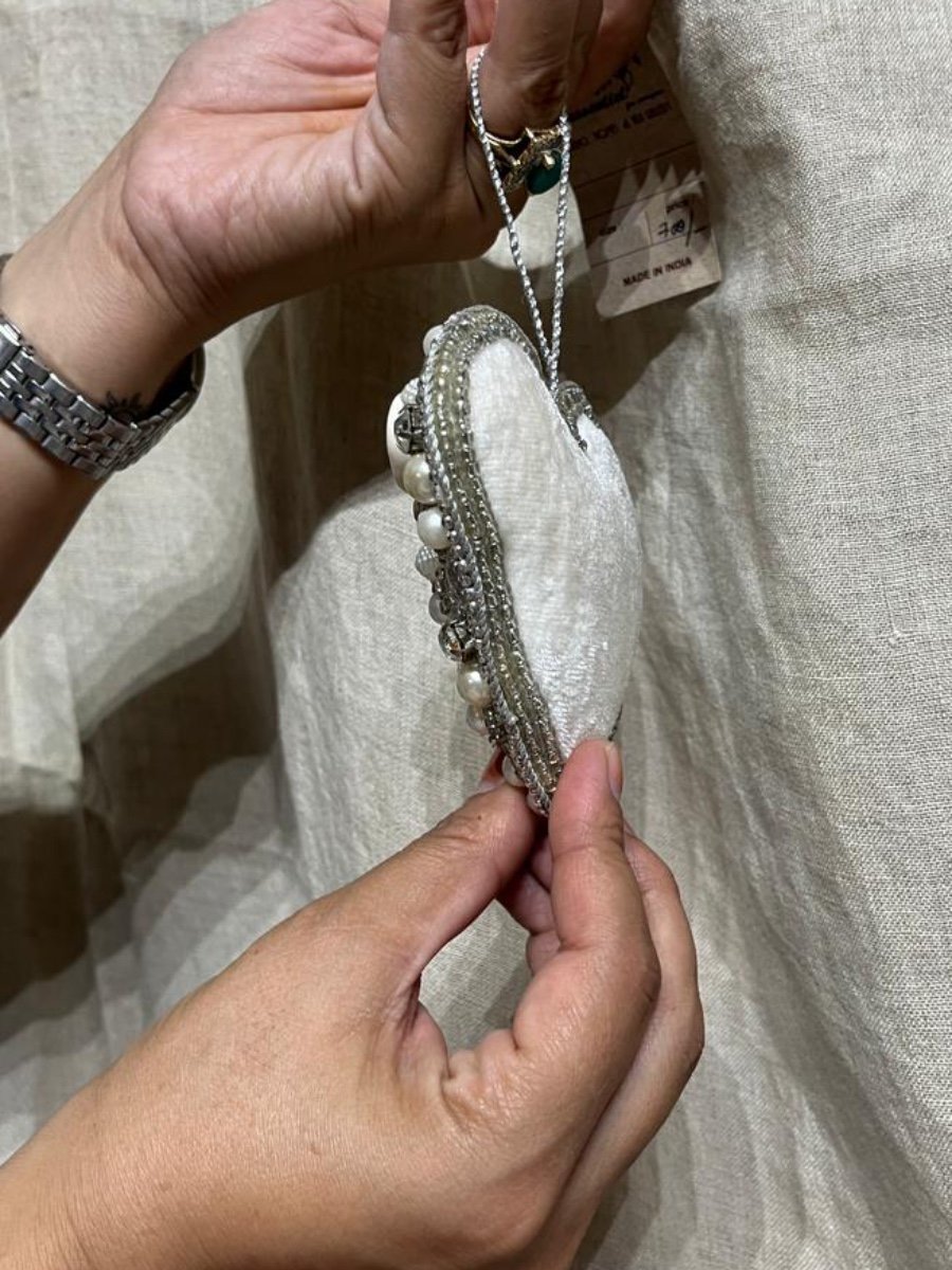 Cowrie Shell, Pearl & Crystal Embellished Heart Hanging Decor photo 2