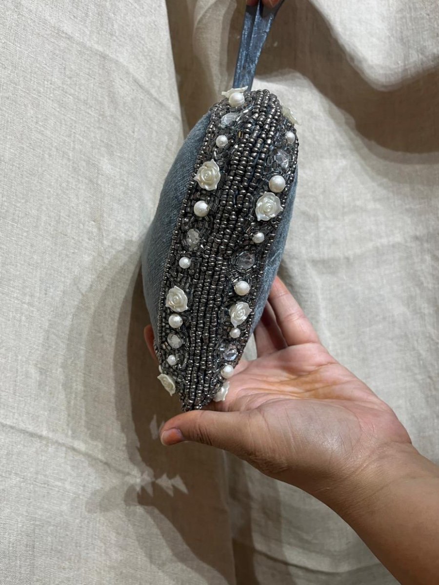 Charcoal Velvet & Metallic Studded Heart Hanging Decor photo 3