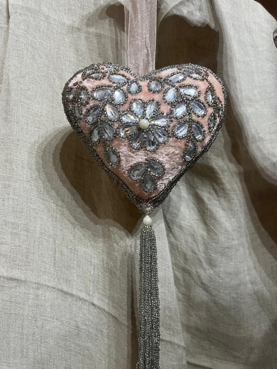 Blush Velvet & Crystal Floral Heart Hanging Decor photo 3