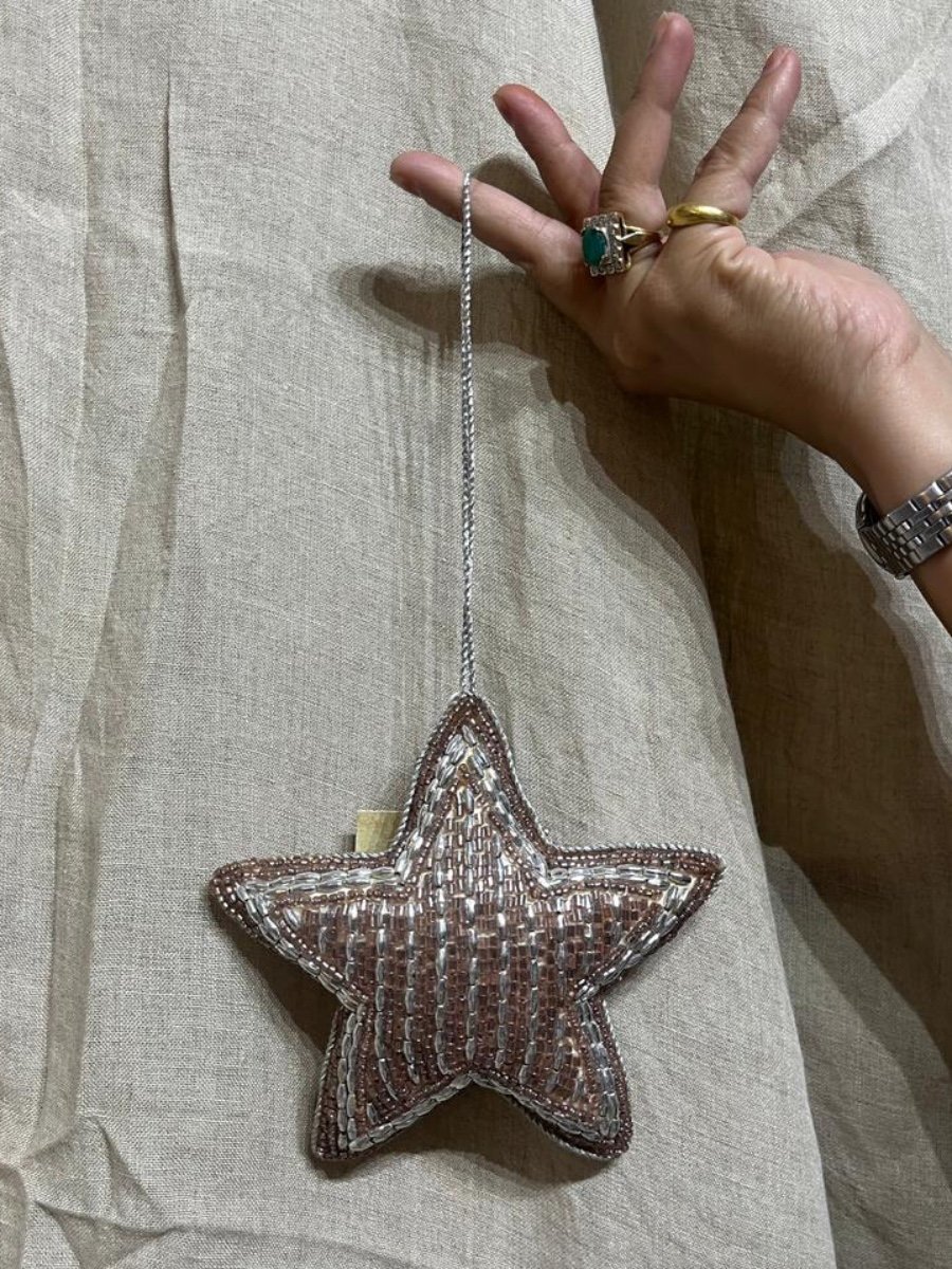 Rose Gold & Silver Bugle Beaded Star Hanging Decor photo 3