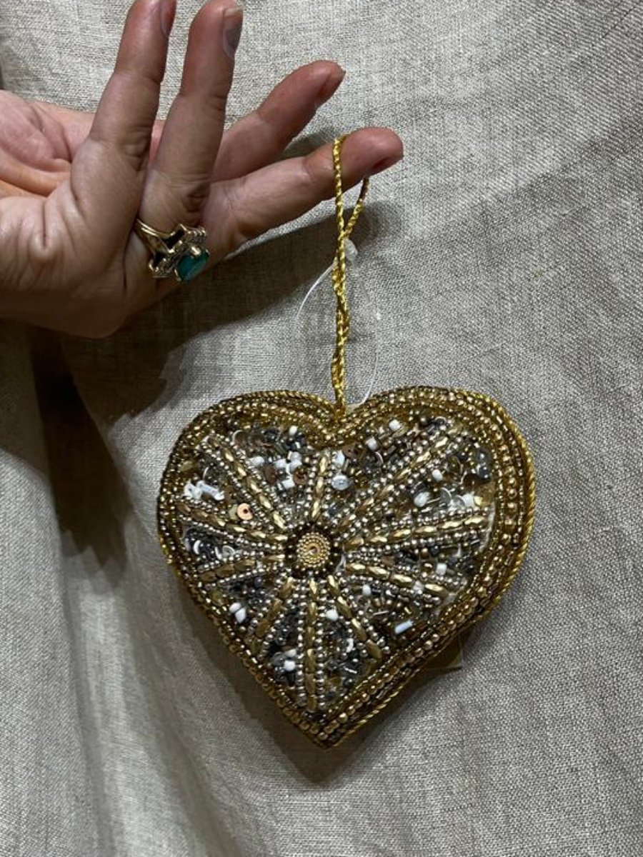 Gilded Sunburst Beaded Heart Hanging Decor photo 3