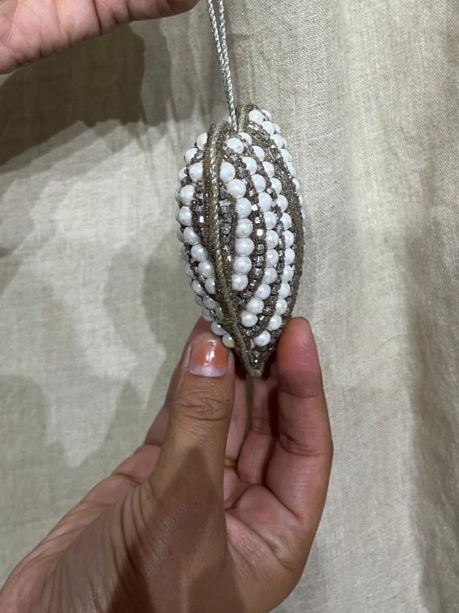 Silver & Pearl Striped Heart Hanging Decor photo 3