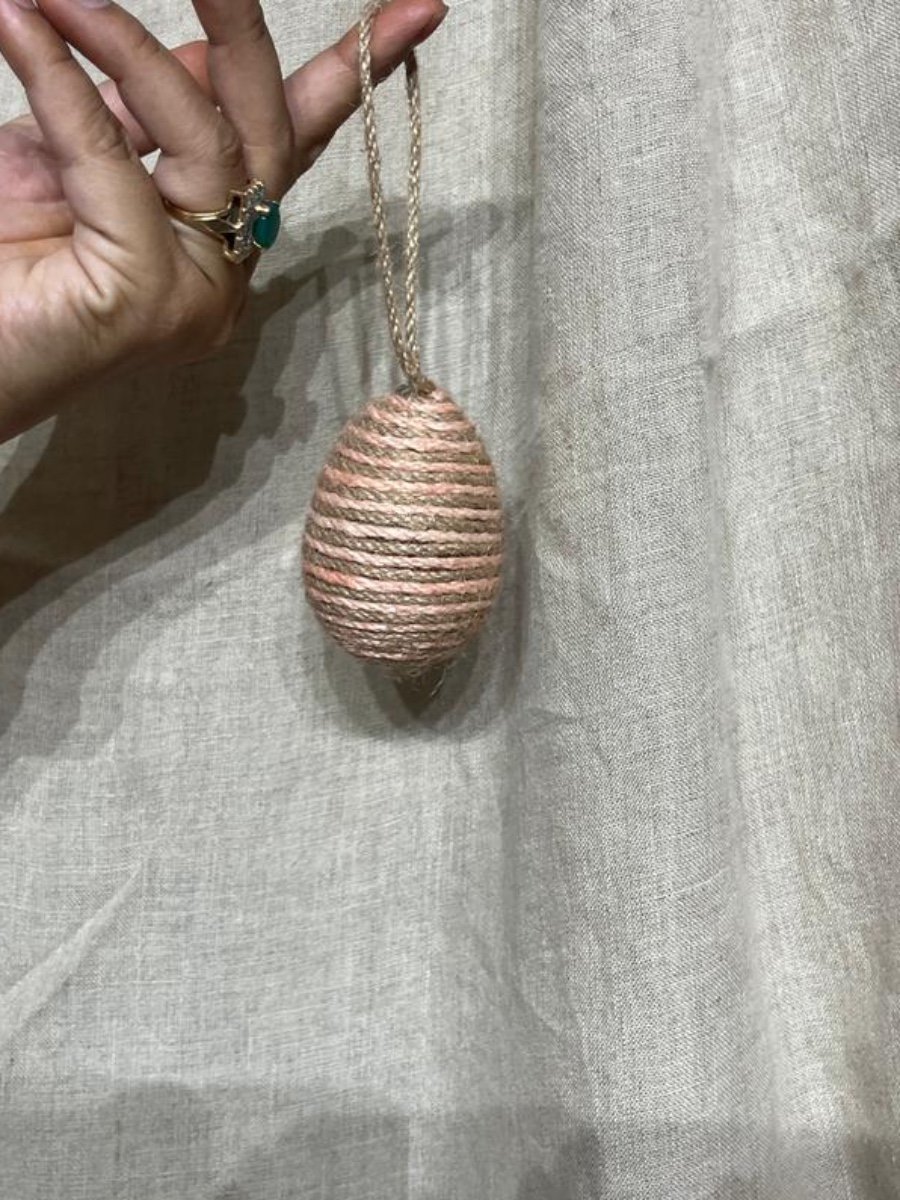 (Set of 3) Two-Tone Jute & Twine Egg Hanging Decor photo 3