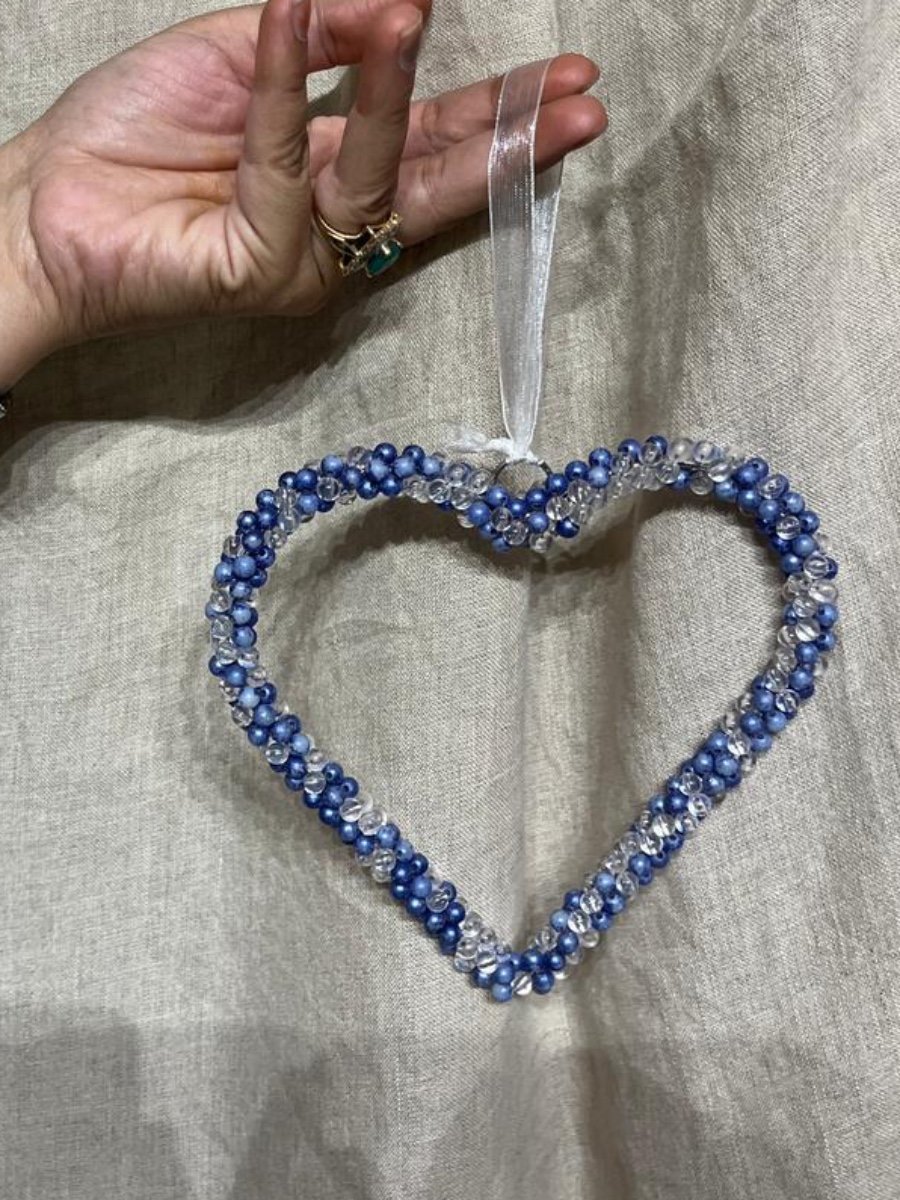 Periwinkle & Crystal Open Beaded Heart Hanging Decor photo 3