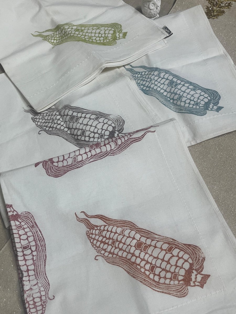 Tea Towels 100% Cotton Hand Lino-Printed (Large Set of 4) photo 4